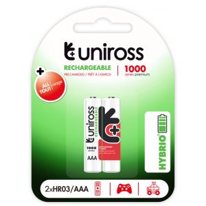 Uniross HYBRIO μπλίστερ με 2 επαναφορτιζόμενες μπαταρίες AAA 1000 mAh NiMh